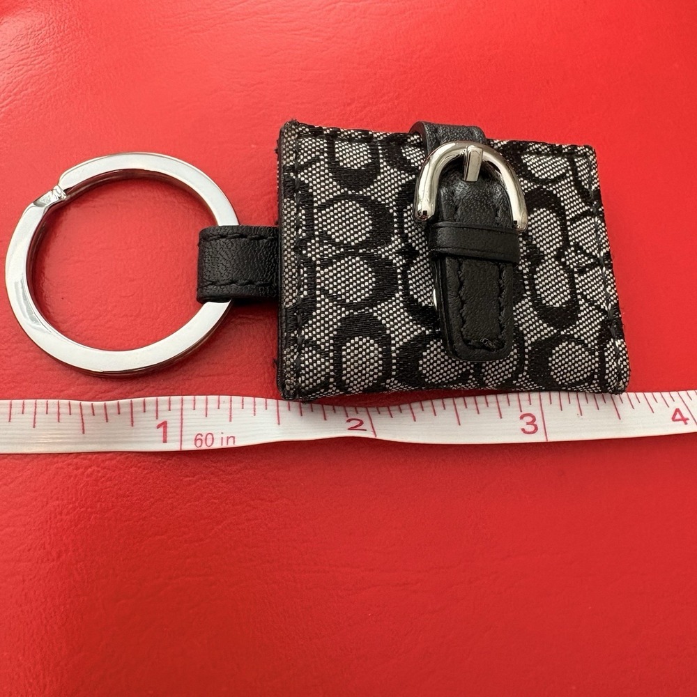 Vintage Y2K Coach Photo Key Chain Ring Jaquard Black Grey Leather Mini Rare - Picture 7 of 11